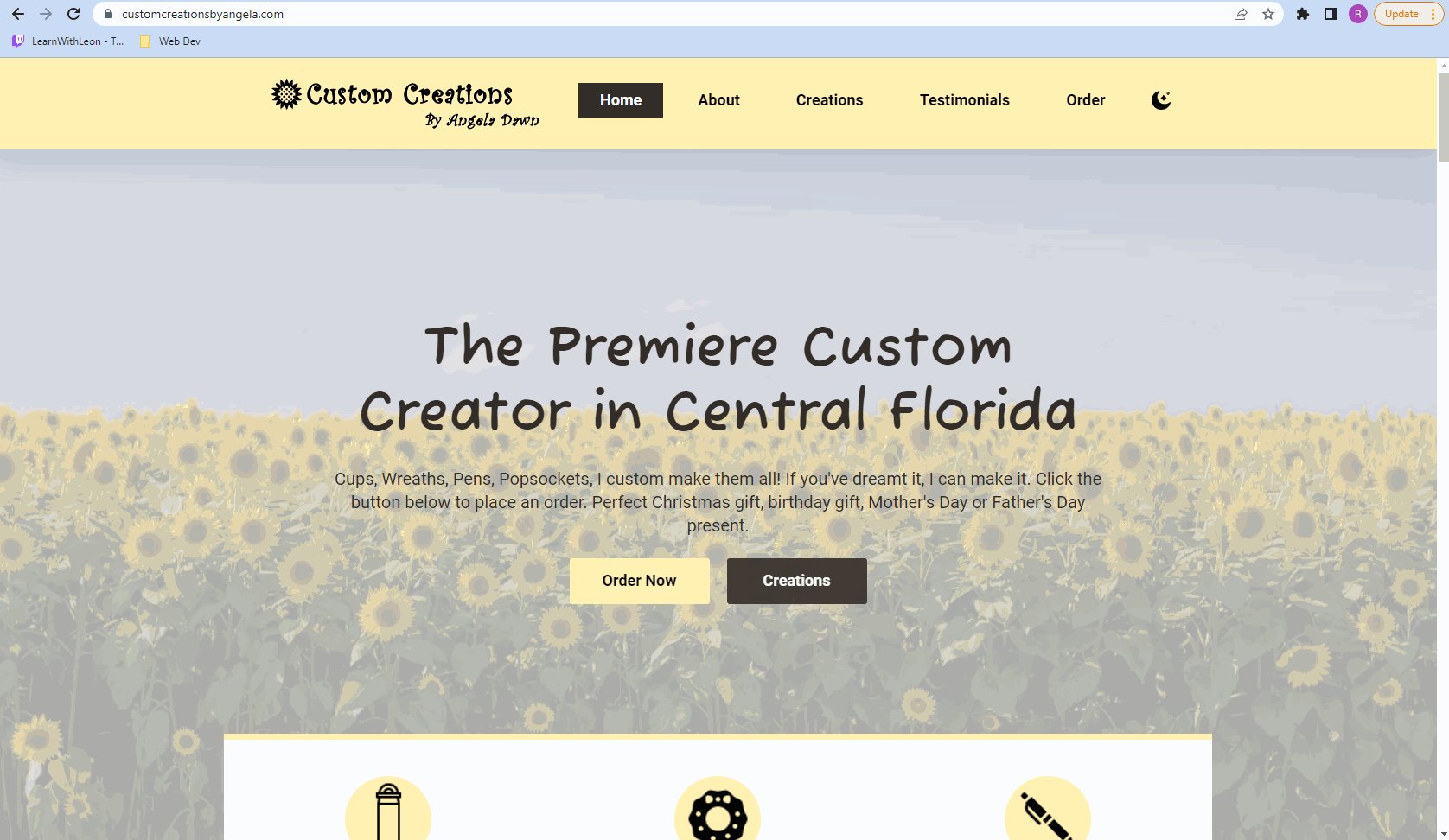 custom creations webpage